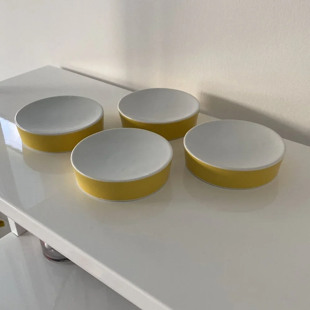 Set of 4 West Elm Trinket Trays / Catchalls in Yellow and White, Decorative Acce